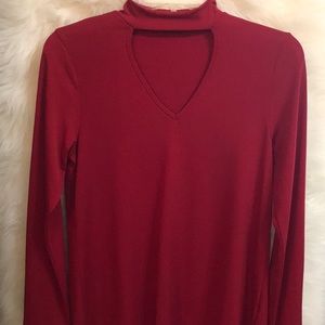 Papermoon - Red Keyhole Neckline Long Sleeve M
